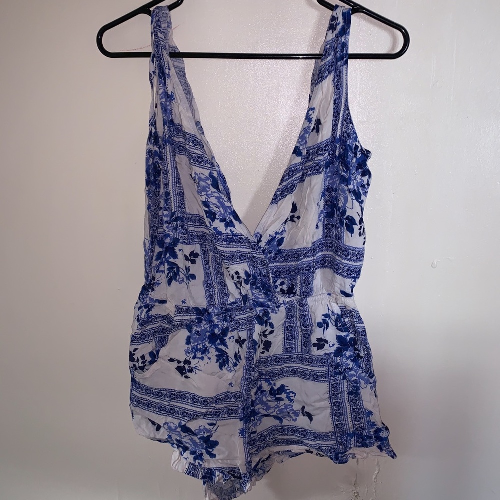 Blue and white romper
